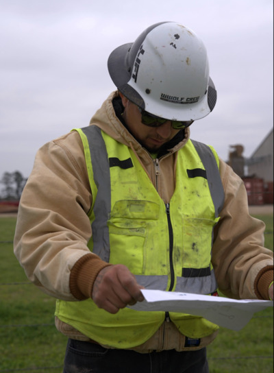Cable subcontractor looks at a field map to prepare to bury fiber.